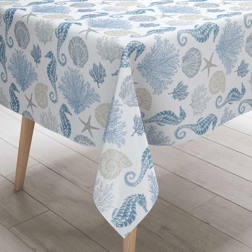 Coastal Fabric Tablecloth Nautical Seahorse Coral Print Waterproof Table Cloth for Rectangle Tables Beach Seashell Starfish Decor for Kitchen Dining Room Oblong Table Covers,60x84 Inches, Blue White Coastal Fabric Tablecloth Nautical Seahorse Coral Print Waterproof Table Cloth for Rectangle Tables Beach Seashell Starfish Decor for Kitchen Dining Room Oblong Table Covers,60x84 Inches, Blue White