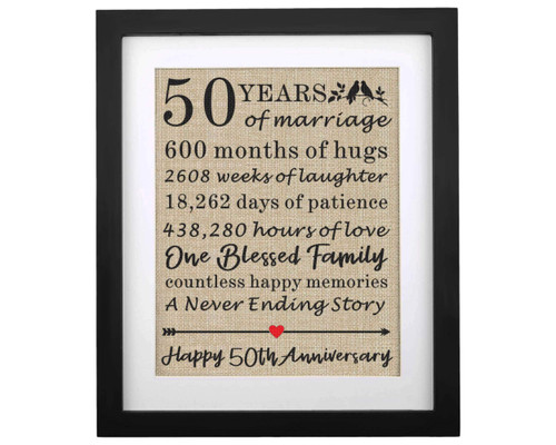 Framed 50th Anniversary Burlap Print Gifts for Grandma & Grandpa Golden Anniversary Decorations for Parents 50th Wedding Anniversary Keepsake Gift for Mom & Dad Gifts (Frame - 50th) Framed 50th Anniversary Burlap Print Gifts for Grandma & Grandpa Golden Anniversary Decorations for Parents 50th Wedding Anniversary Keepsake Gift for Mom & Dad Gifts (Frame - 50th)