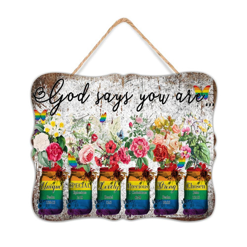 Rustic Wood Pallet Wall Plaque Sign God Says You Are Unique Special Lovely Positive Wood Plaque Sign Quote Decorative Colors Homosexual Lesbian Home Decoration Signs for Home Entryway 8x10 Inch