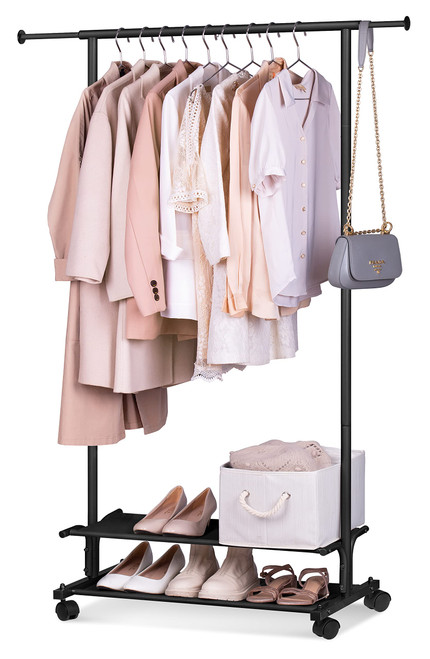 MISSLO 2 Shelves Clothing Racks for Hanging Clothes Rolling Garment Rack with Wheels Portable Clothes Rack Metal Wardrobe Rack, Black MISSLO 2 Shelves Clothing Racks for Hanging Clothes Rolling Garment Rack with Wheels Portable Clothes Rack Metal Wardrobe Rack, Black