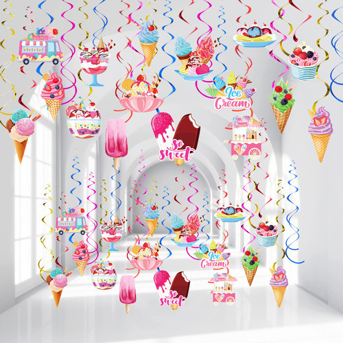 36 Pcs Ice Cream Party Decorations Ice Cream Hanging Swirls Colorful Swirl Dessert Cone Decor Ice Cream Party Supplies Ice Cream Theme Decoration Favors for Birthday Baby Shower Summer Holidays