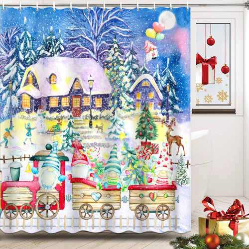 BFIVEANTE Cartoon Winter Shower Curtain,Merry Christmas Gnomes Red Train,Fabric Bath Curtain for Bathroom,Waterproof Curtains for Bathroom,Shower Curtain with Hook,72"X72" BFIVEANTE Cartoon Winter Shower Curtain,Merry Christmas Gnomes Red Train,Fabric Bath Curtain for Bathroom,Waterproof Curtains for Bathroom,Shower Curtain with Hook,72"X72"