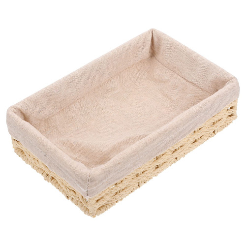 VOSAREA Small Wicker Baskets with Liners Shelf Baskets Rectangular Basket Rattan Wicker Baskets Sundries Organizer Cosmetic Makeup Holders (Beige)
