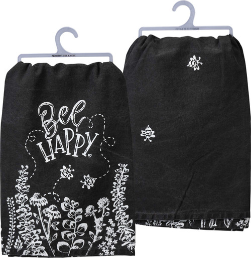 Primitives by Kathy Bee Happy Dish Towel, 28" x 28", Black, White