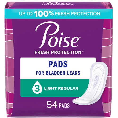 Poise Incontinence Pads & Postpartum Incontinence Pads, 3 Drop Light Absorbency, Regular Length, 54 Count, Packaging May Vary