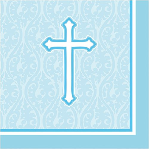 Creative Converting 18 Count Beverage Napkins, Faith Blue