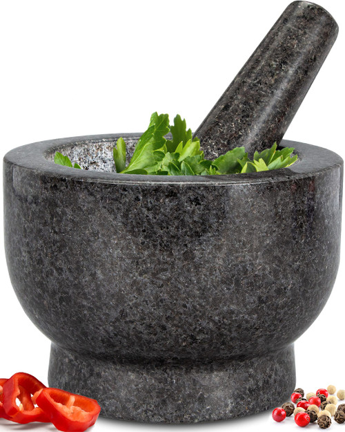 Heavy Duty Large Mortar and Pestle Set, 2 Cups, 100% Natural Granite Mortar and Pestle Stone Grinder Bowl, Molcajete Bowl, Avocado Masher Guacamole Bowls, Black Heavy Duty Large Mortar and Pestle Set, 2 Cups, 100% Natural Granite Mortar and Pestle Stone Grinder Bowl, Molcajete Bowl, Avocado Masher Guacamole Bowls, Black
