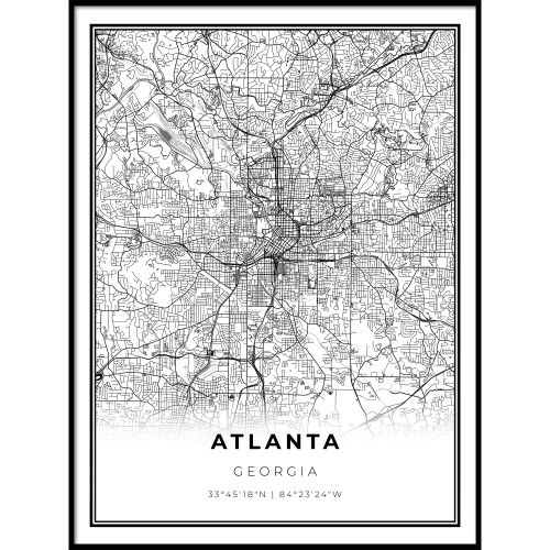 Skanndi Atlanta Map Print, Georgia GA USA Map Art Poster, Fulton Dekalb, Modern Wall Art, Street Map Artwork 9x11