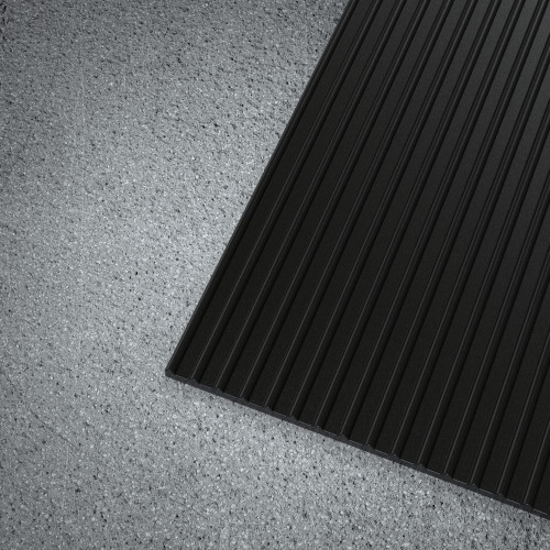 WorkForce Vinyl Round Rib Commercial Grade Matting, Heavy Duty Floor Mat for Garages, Industrial Facilities, and High-Traffic Areas, 1/8" x 24" x 4', Black