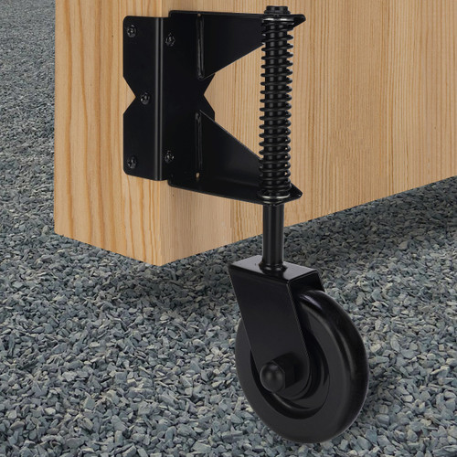 Gate Wheel Spring-Loaded Gate Caster Kit for Wooden PVC Fences, Heavy Duty Gate Helper Wheel, Outdoor Rolling Fence Gate Support Wheel Rollers Kit, 4.3-Inch, Black (Right)