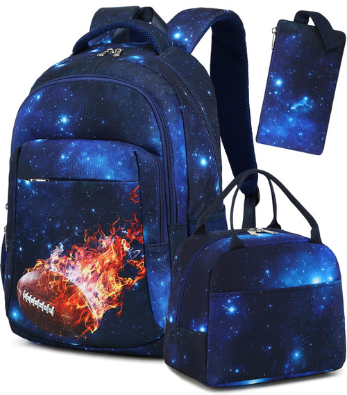 LEDAOU Backpack for Teen Girls School Bags Kids Bookbags Set School Backpack with Lunch Box and Pencil Case (Flame Rugby)