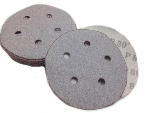 Sungold Abrasives 48306 5" By 5 Hole 80 Grit Premium Plus C Weight Paper Hook And Loop Sanding Discs, 50 Per Box