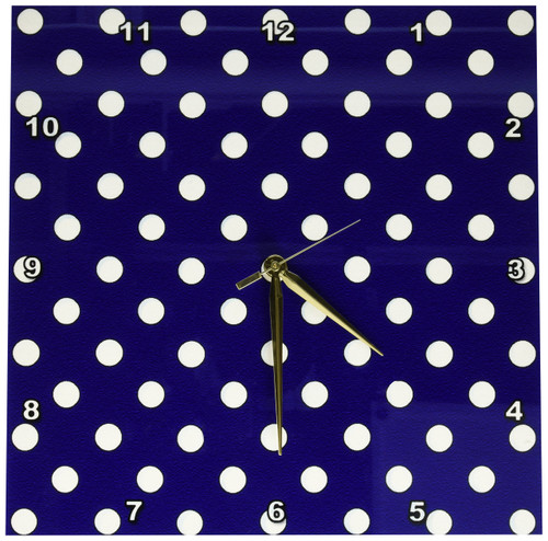 3dRose DPP_24685_2 Navy Blue & White Polka Dot Print Wall Clock, 13 by 13"