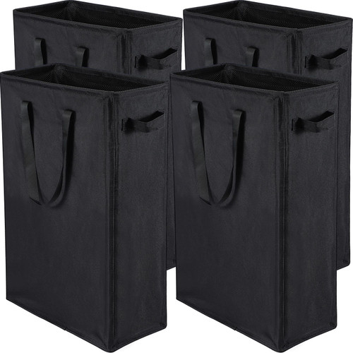 4 Pieces Slim Laundry Hamper 45L Collapsible Laundry Basket With Handles Narrow Laundry Bag Foldable Dirty Clothes Hamper (Black)