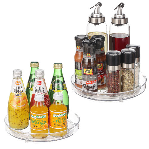 URALFA 9 Inch Lazy Susan Spice Rack Organizer, 360 Degree Rotating Round Lazy Susan Turntable for Cabinet, 2-Pack?Clear