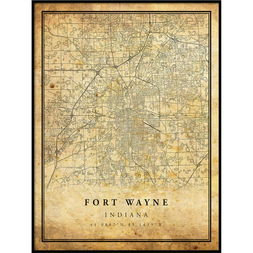 Fort Wayne map Vintage Style Poster Print | Old City Artwork Prints | Antique Style Home Decor | Indiana Wall Art Gift | Antique map Decor 11x14