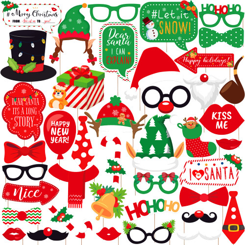 Big, Christmas Photo Booth Props Kit - Pack of 42 | Christmas Props For Photography | Holiday Photo Booth for Christmas Party Decorations | Holiday Christmas Selfie Props for Christmas Decorations