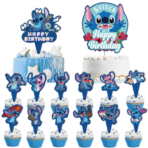 Stitch Cake Topper, Cupcake Toppers Happy Birthday Cake Topper Blue Cake decorations, Lilo and Stitch Cake Topper Birthday Party Supplies