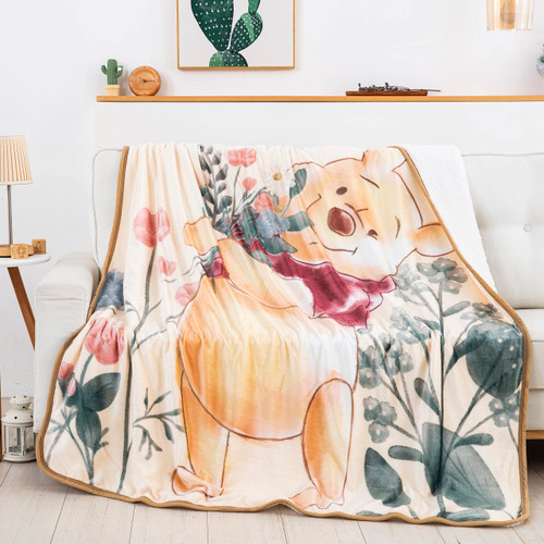 Northwest Winnie The Pooh Oversized Silk Touch Sherpa Throw Blanket, 60" x 80", My Flowers