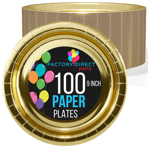 Exquisite Gold Paper Plates 9 Inch 100 Count - Gold 9 Inch Paper Plates - Bulk Paper Plates Gold Disposable Plates - Disposable Cake Plates Paper Plate Gold