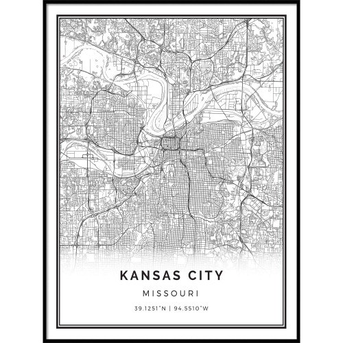 Squareious Kansas City map Poster Print | Modern Black and White Wall Art | Scandinavian Home Decor | Missouri City Prints Artwork | Fine Art Posters 11x14