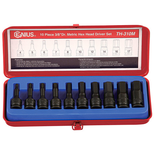 Genius Tools 10PC 3/8" Dr. Metric Hex Impact Bit Socket Set (CR-Mo) - TH-310M