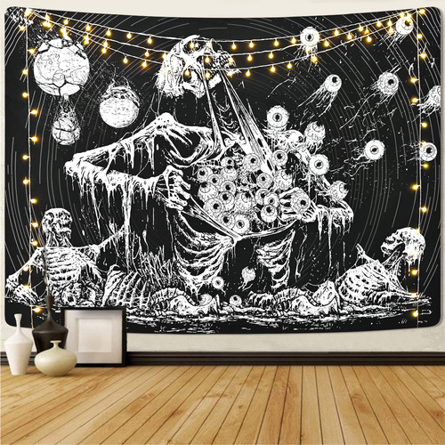 Krelymics Skull Tapestry Mystic Eye Tapestries Skeleton Tapestry Black and White Tapestry Wall Hanging for Bedroom, Living Room(51.2 x 59.1 inches)