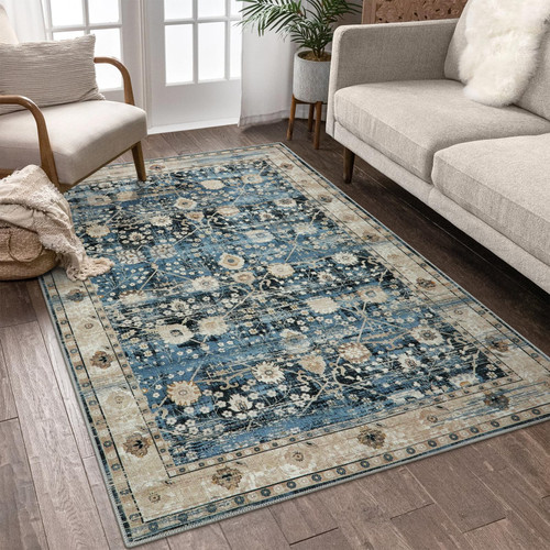 Nailttos Boho Rugs for Living Room 4x6, Machine Washable Area Rugs with Non Slip Backing Large Area Rug, Non-Shedding Thin Kitchen Rugs Carpet for Living Room Bedroom Playroom Dining Room