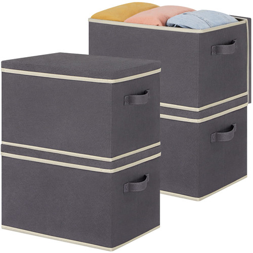 LHZK Fabric Storage Bins with Lids, Large Fabric Storage Baskets with Lids for Organizing 15"x11"x9.6", Closet Storage Bins with Reinforced Handles, Collapsible Storage Boxes for Shelves (Grey, 4-Pack) LHZK Fabric Storage Bins with Lids, Large Fabric Storage Baskets with Lids for Organizing 15"x11"x9.6", Closet Storage Bins with Reinforced Handles, Collapsible Storage Boxes for Shelves (Grey, 4-Pack)