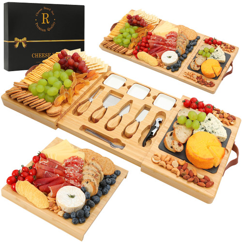 Charcuterie Boards Bamboo Cheese Board - Cheese Tray & Serving Platter, Large Charcuterie Board Gift Set with Cheese Cutlery, Cheese Boards for House Warming Gifts New Home, Wedding, Birthday Charcuterie Boards Bamboo Cheese Board - Cheese Tray & Serving Platter, Large Charcuterie Board Gift Set with Cheese Cutlery, Cheese Boards for House Warming Gifts New Home, Wedding, Birthday