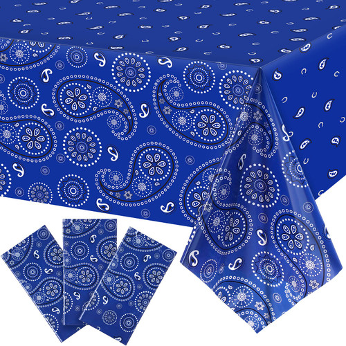 Western Party Tablecloth Paisley Table Cover Bandana Plastic Table Cloth Rectangle Floral Tablecloth for Western Cowboy Themed Party Decorations, 108 X 54 Inches (Blue, 3 Pack) Western Party Tablecloth Paisley Table Cover Bandana Plastic Table Cloth Rectangle Floral Tablecloth for Western Cowboy Themed Party Decorations, 108 X 54 Inches (Blue, 3 Pack)
