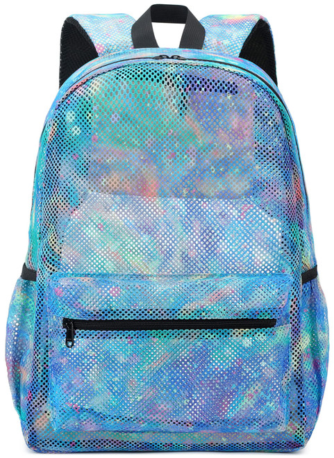 LEDAOU Mesh Backpack for Kids Girls Semi-Transparent Mesh School Backpack Bookbag Lightweight Casual Daypacks for Beach Gym Travel (Tie Dye Blue)