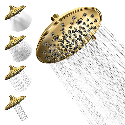 SparkPod 7 Spray Settings Shower Head - Adjustable High Flow Shower Head with Mist Setting - Showerhead Replacement Head for the Bathroom (8 Inch, Gold)
