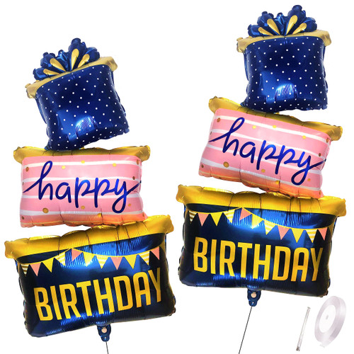 Happy Birthday Balloon 48 IN Large Self-inflating Blue Birthday Cake Balloons for Boy Helium Foil Inflated Mylar Happy Bday Delivery Ballon Party Decorations Inflatable Ballons Supplies Blue 2 Pcs