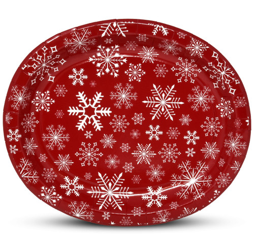 50 Count Christmas Oval Paper Plates Platter 10" x 12" Paper Disposable Red and White Snowflake Trays Holiday Serving Dish for Xmas Candy Cookie Dinner Plate Party Goods Wedding Event Supplies Decor