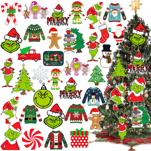 60Pcs Grinch Christmas Tree Decorations Grinch Tree Ornaments - Christmas Tree Hanging Ornament Decorations Grinch Whoville Christmas Ornaments Decorations for Christmas Tree Indoor Home Decor