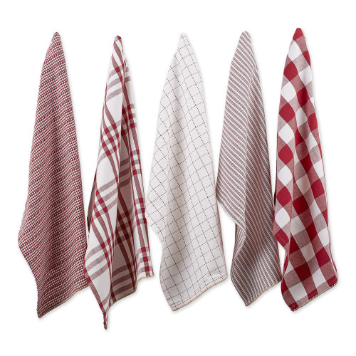 DII Farmhouse Basic Kitchen Collection Woven, Dishtowel Set, 18x28, Barn Red, 5 Piece