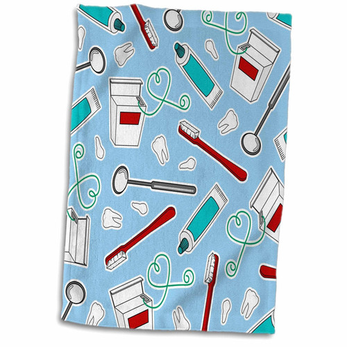3D Rose Cute Dentist Dental Hygienist Print Blue Towel, 15" x 22"