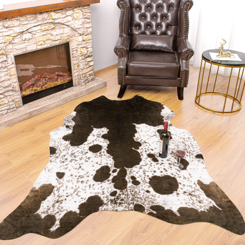 Rostyle Faux Cowhide Rug 5.2 x 4.6 Feet, Cute Cow Hide Rug for Living Room Bedroom Western Home Decor Faux Fur Cow Print Rugs White and Brown Rostyle Faux Cowhide Rug 5.2 x 4.6 Feet, Cute Cow Hide Rug for Living Room Bedroom Western Home Decor Faux Fur Cow Print Rugs White and Brown