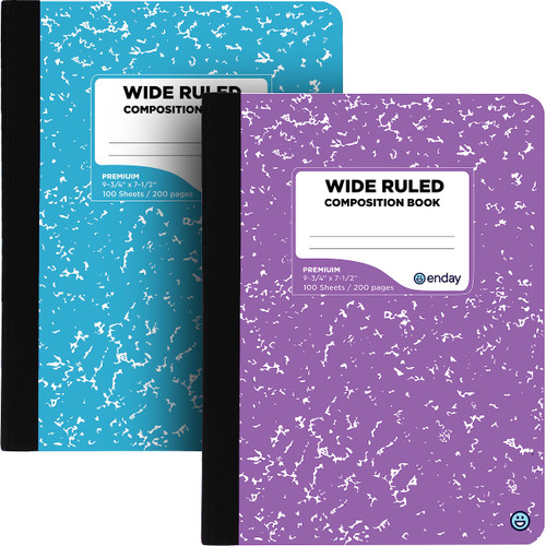 Enday Composition Notebooks Wide Ruled Paper, Colored Marble Composition Notebook Covers, 100 Sheets (200 pages) Composition Books, Marble Notebooks Wide Ruled For School, Blue And Purple, 2 Pack