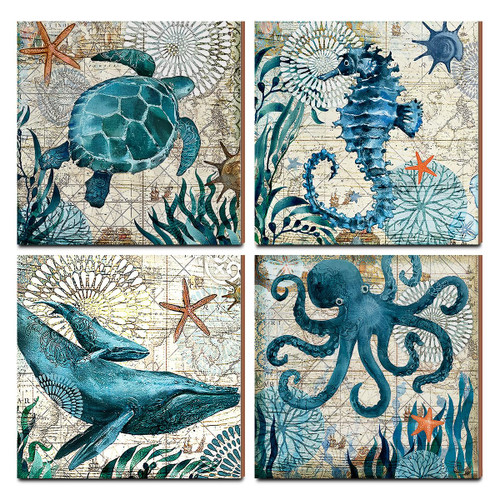 4PCS Ocean Beach Coastal Decor Wood Sign Sea Turtle Octopus Seahorse Shark Wall Decor Nautical Blue Wall Art Wooden Hanging Plaque for Home Farmhouse Office Bedroom Living Room Bathroom Kitchen 4PCS Ocean Beach Coastal Decor Wood Sign Sea Turtle Octopus Seahorse Shark Wall Decor Nautical Blue Wall Art Wooden Hanging Plaque for Home Farmhouse Office Bedroom Living Room Bathroom Kitchen