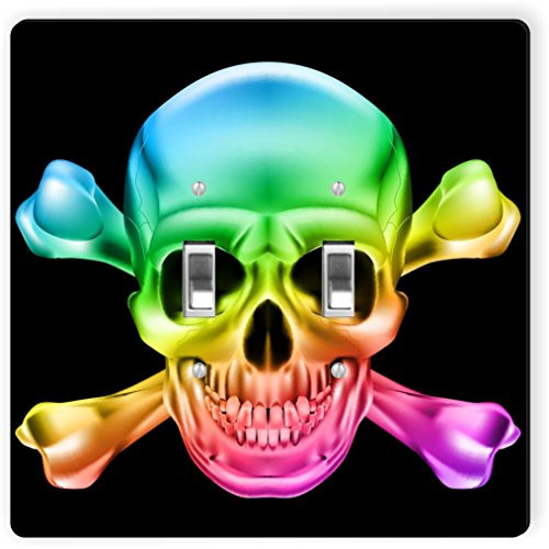 Rikki Knight 1166 Double Toggle Rainbow Glow Skull Design Light Switch Plate