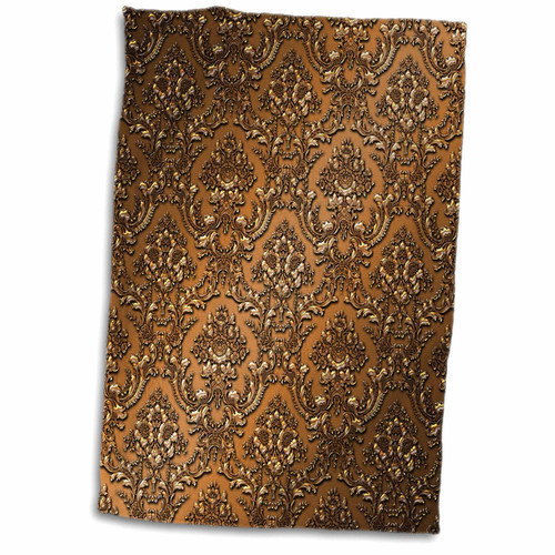 3dRose Anne Marie Baugh - Patterns - Bronze Metal Effect Floral Damask - Towels (twl-215437-1)