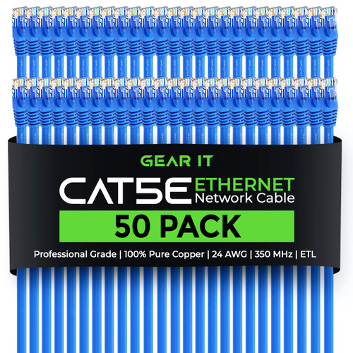 GearIt 50-Pack, Cat5e Ethernet Patch Cable 1.5 Feet - Snagless RJ45 Computer LAN Network Cord, Black