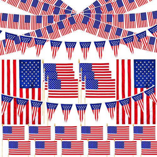 23 Pcs Assorted Patriotic American Flag Outdoor Decorating Kit USA American Flag Lawn Garden Flag on Sticks Plastic Flag Banner Pennant Banner for 4th of July Patriotic Party Parade Float Decorations 23 Pcs Assorted Patriotic American Flag Outdoor Decorating Kit USA American Flag Lawn Garden Flag on Sticks Plastic Flag Banner Pennant Banner for 4th of July Patriotic Party Parade Float Decorations