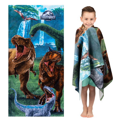 Jurassic World Dominion Blue Velociraptor and Rexy T-Rex Super Soft Cotton Bath/Pool/Beach Towel, 58 Inches x 28 Inches, By Franco Kids Jurassic World Dominion Blue Velociraptor and Rexy T-Rex Super Soft Cotton Bath/Pool/Beach Towel, 58 Inches x 28 Inches, By Franco Kids
