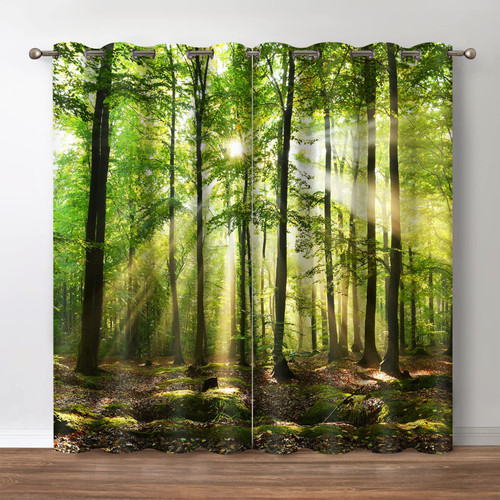 Jekeno Forest Blackout Curtains - Green Tree in Bright Sunshine Window Drapes Pathway in The Mountains Jungle Nature Landscape Decor Home Bedroom Living Room Grommet Curtain 2 Panel Set, 52" x 63" Jekeno Forest Blackout Curtains - Green Tree in Bright Sunshine Window Drapes Pathway in The Mountains Jungle Nature Landscape Decor Home Bedroom Living Room Grommet Curtain 2 Panel Set, 52" x 63"