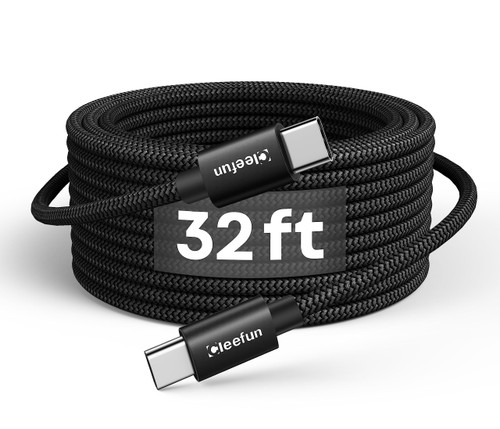 CLEEFUN [ 32ft/10m ] Extra Long USB C to USB C Cable, 60W/PD Long USB-C to USB-C Charging Cable, Long Type C to Type C Cable Charger Cord for USBC Phone, Tablet, Laptop & More, Nylon Braided