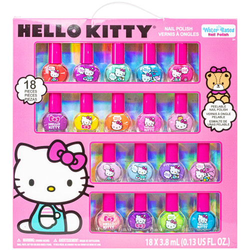 Hello Kitty Non-Toxic Water-Based Peel-Off Nail Polish Set with Glittery, Shimmery & Opaque Colors for Girl Kids Ages 3+, Perfect for Parties, Sleepovers & Makeovers, 18 Pcs Hello Kitty Non-Toxic Water-Based Peel-Off Nail Polish Set with Glittery, Shimmery & Opaque Colors for Girl Kids Ages 3+, Perfect for Parties, Sleepovers & Makeovers, 18 Pcs
