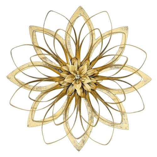 Remenna Metal Wall Art-Metal Layered Floral Wall Decor Gold Wall Decorations for Bedroom Bathroom Living room Outdoor Garden